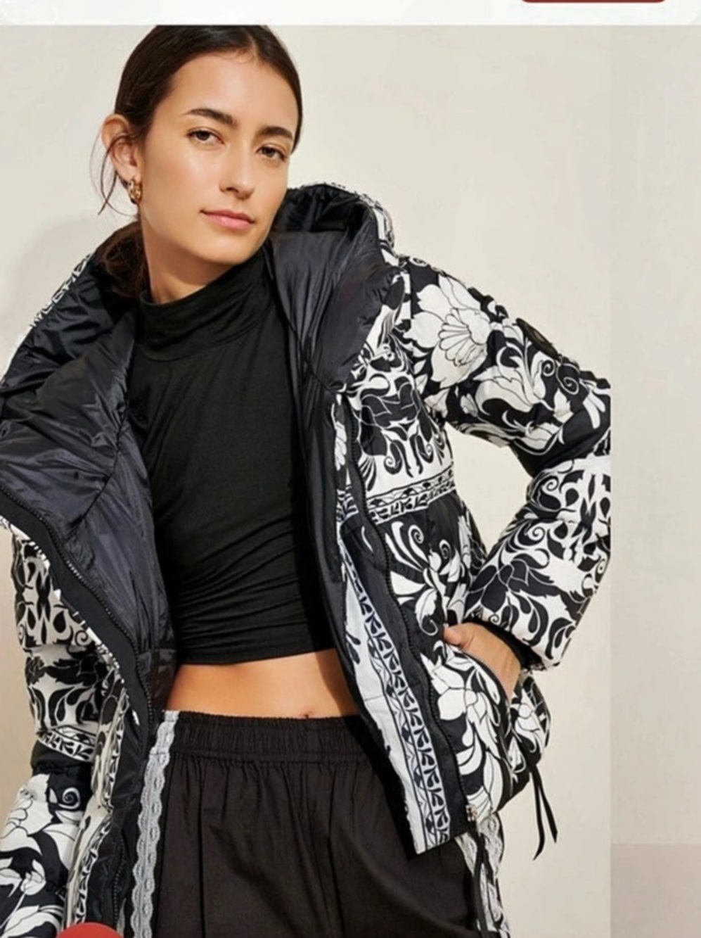 Obermeyer Circe Down Jacket Floral Puffer Black & White size 8